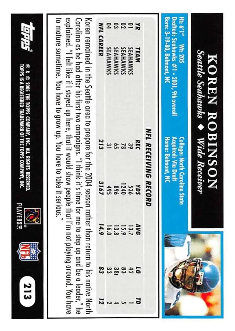 2005 Topps #213 Koren Robinson NM-MT Seattle Seahawks Football Card - Football Card Single