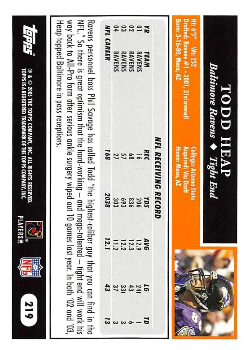 2005 Topps #219 Todd Heap NM-MT Baltimore Ravens Football Card - Football Card Single