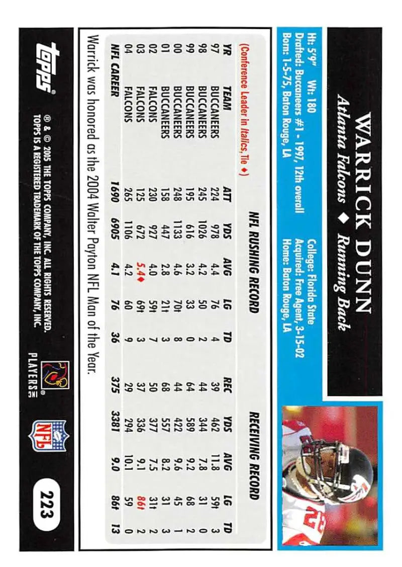 2005 Topps #223 Warrick Dunn NM-MT Atlanta Falcons Football Card - Football Card Single