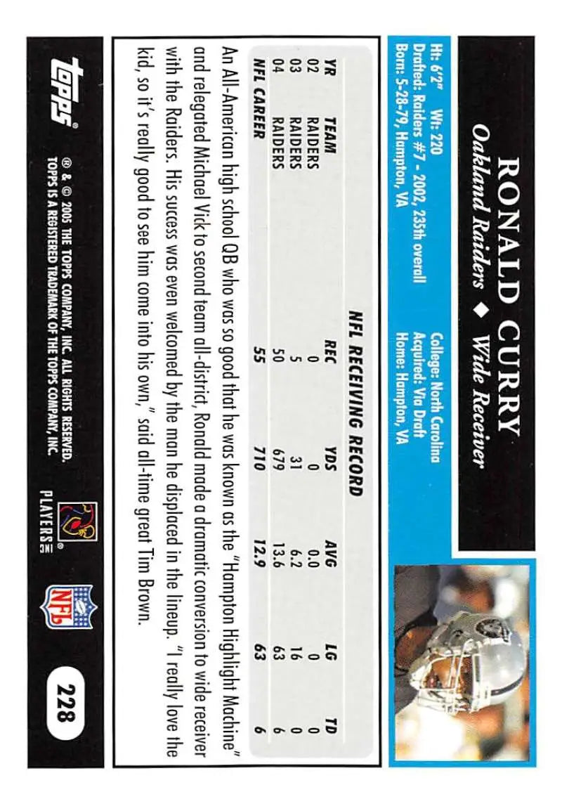 2005 Topps #228 Ronald Curry NM-MT Oakland Raiders Football Card - Football Card Single