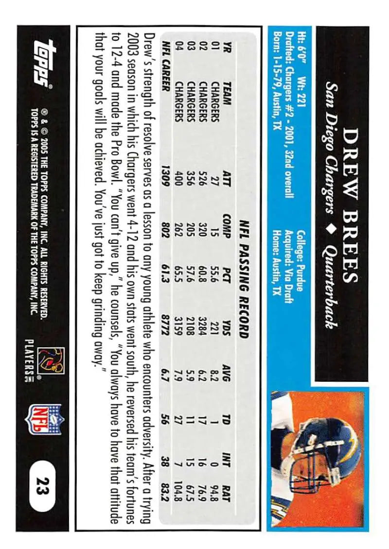 2005 Topps #23 Drew Brees NM-MT San Diego Chargers Football Card - Football Card Single