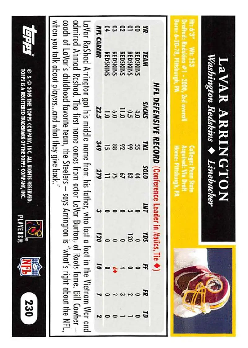 2005 Topps #230 LaVar Arrington NM-MT Washington Redskins Football Card - Football Card Single