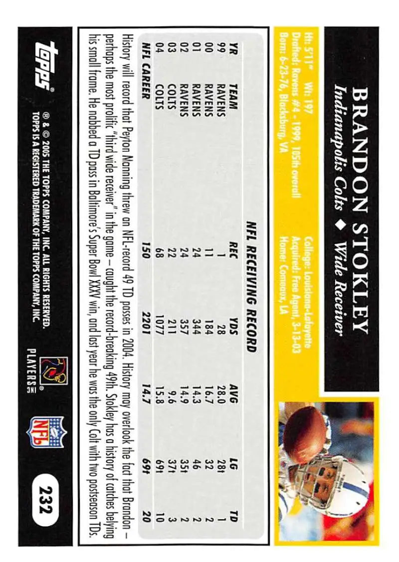 2005 Topps #232 Brandon Stokley NM-MT Indianapolis Colts Football Card - Football Card Single