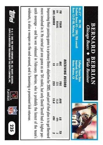 Bernard Berrian football card from 2005 Topps with original gloss displayed