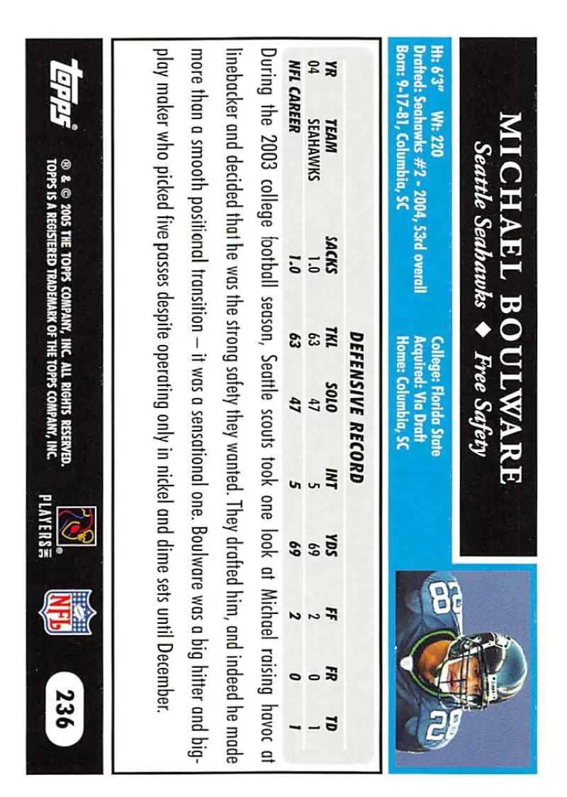 2005 Topps #236 Michael Boulware NM-MT Seattle Seahawks Football Card - Football Card Single