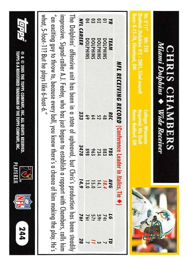 2005 Topps #244 Chris Chambers NM-MT Miami Dolphins Football Card - Football Card Single