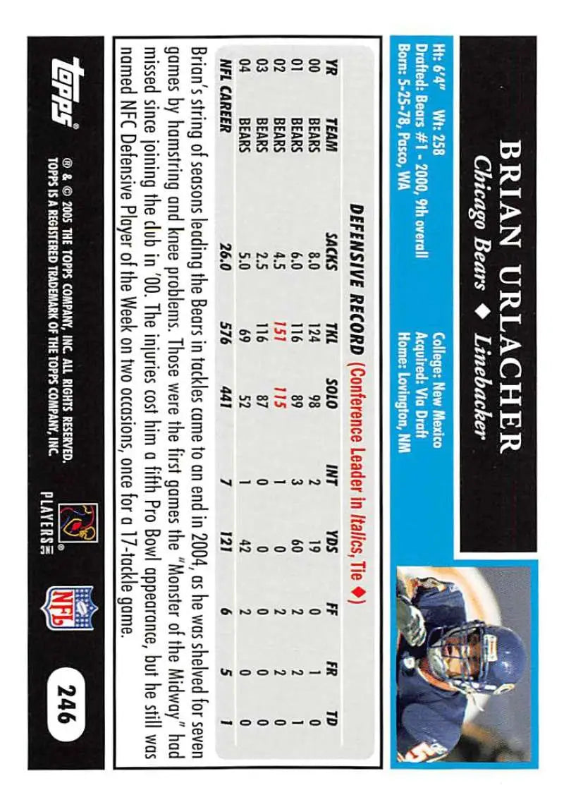 2005 Topps #246 Brian Urlacher NM-MT Chicago Bears Football Card