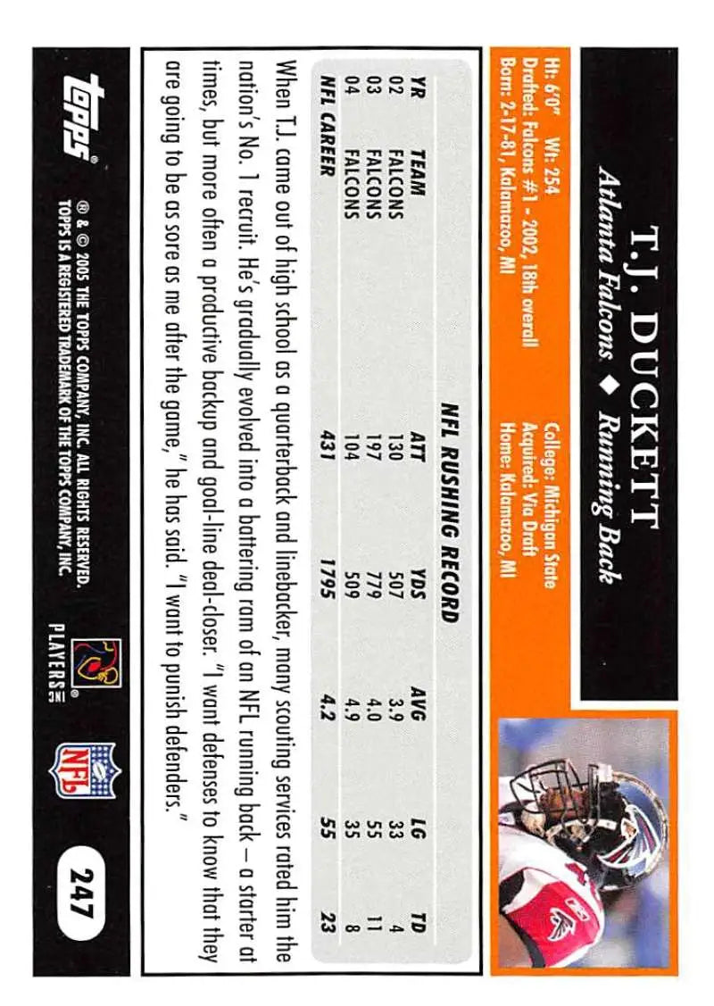 2005 Topps #247 T.J. Duckett NM-MT Atlanta Falcons Football Card - Football Card Single