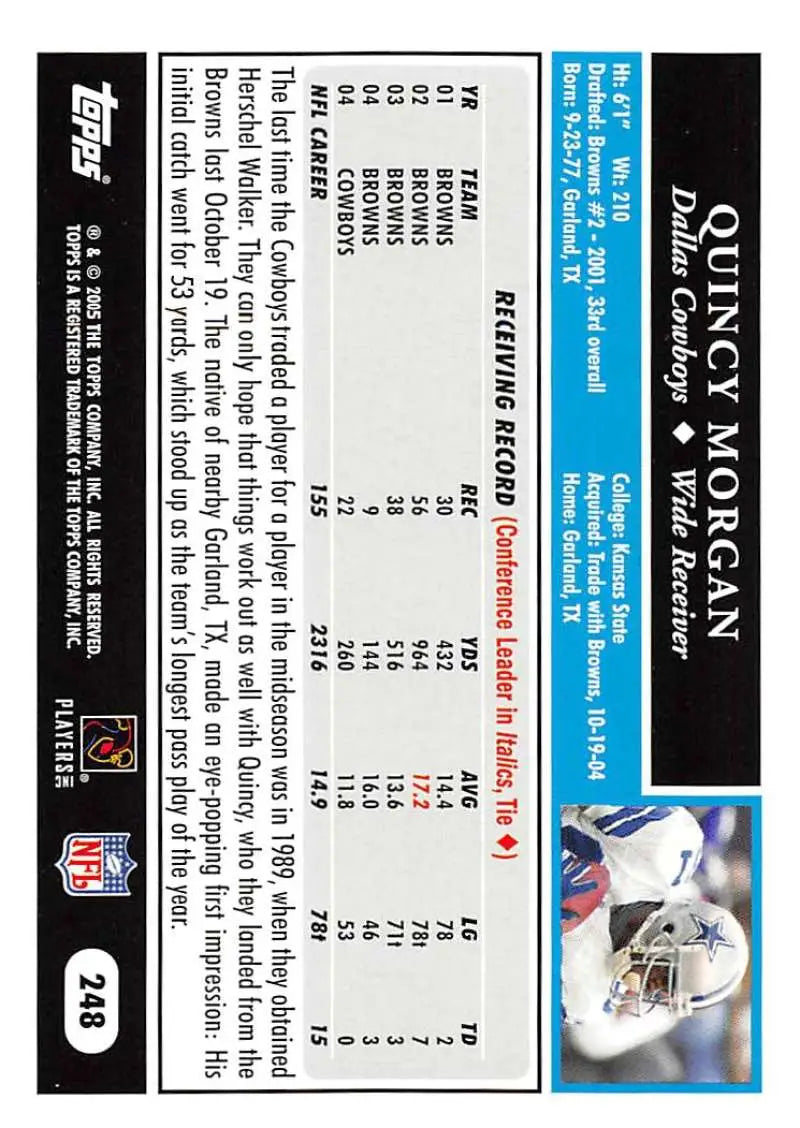 2005 Topps #248 Quincy Morgan NM-MT Dallas Cowboys Football Card - Football Card Single