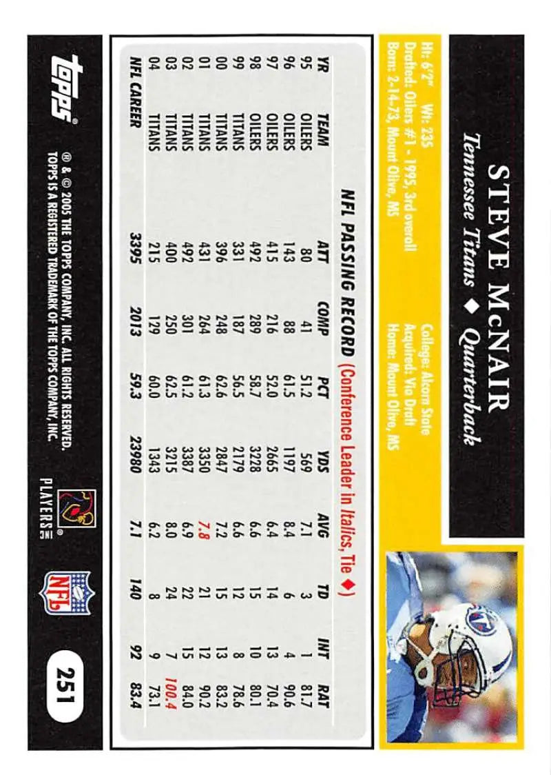 2005 Topps #251 Steve McNair NM-MT Tennessee Titans Football Card - Football Card Single