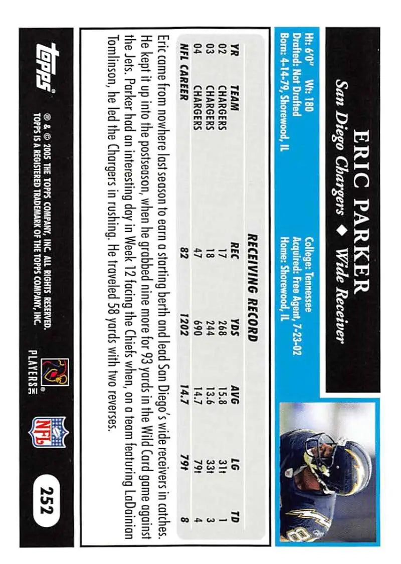 2005 Topps #252 Eric Parker NM-MT San Diego Chargers Football Card - Football Card Single