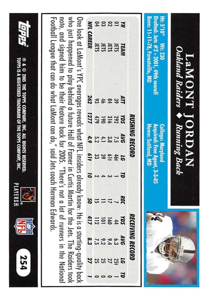 2005 Topps #254 LaMont Jordan NM-MT Oakland Raiders Football Card - Football Card Single