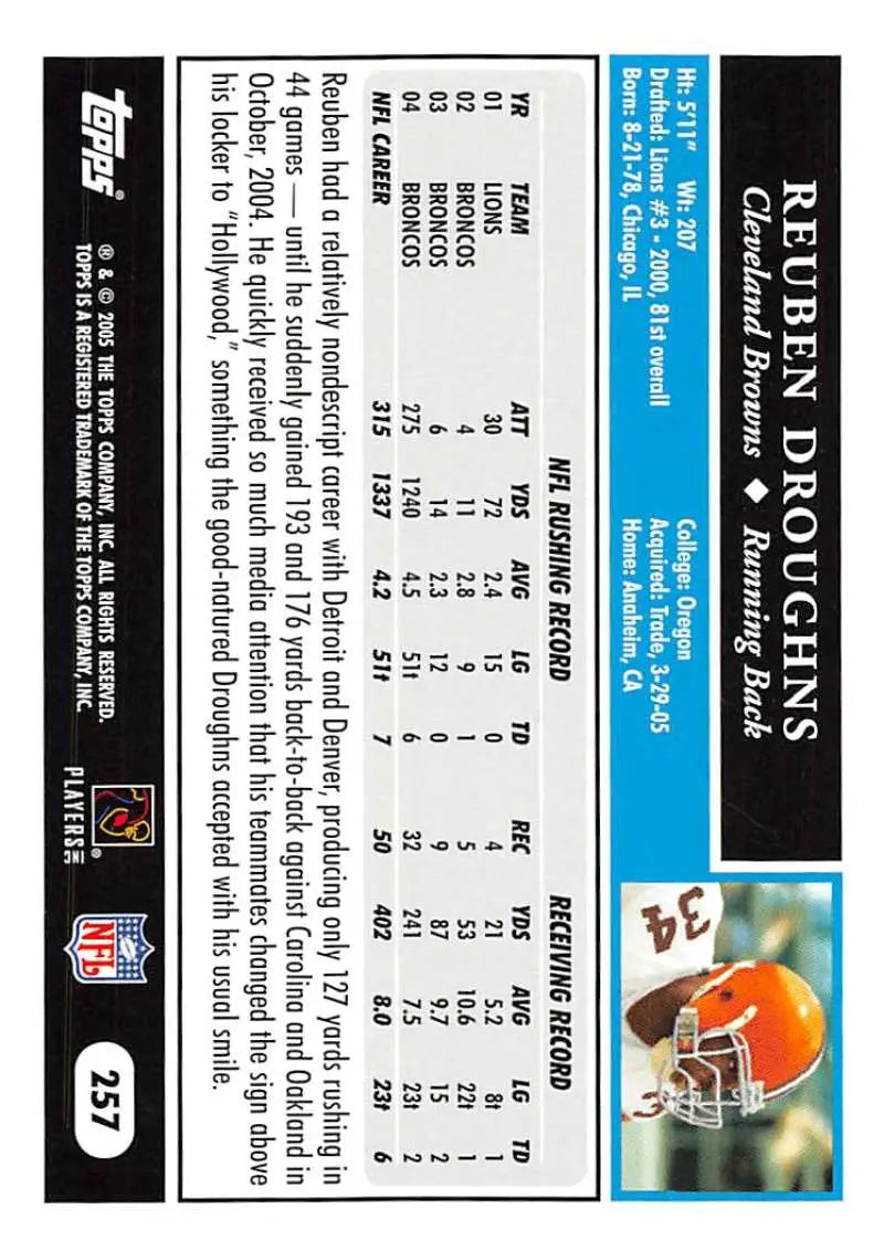 2005 Topps #257 Reuben Droughns NM-MT Cleveland Browns Football Card - Football Card Single