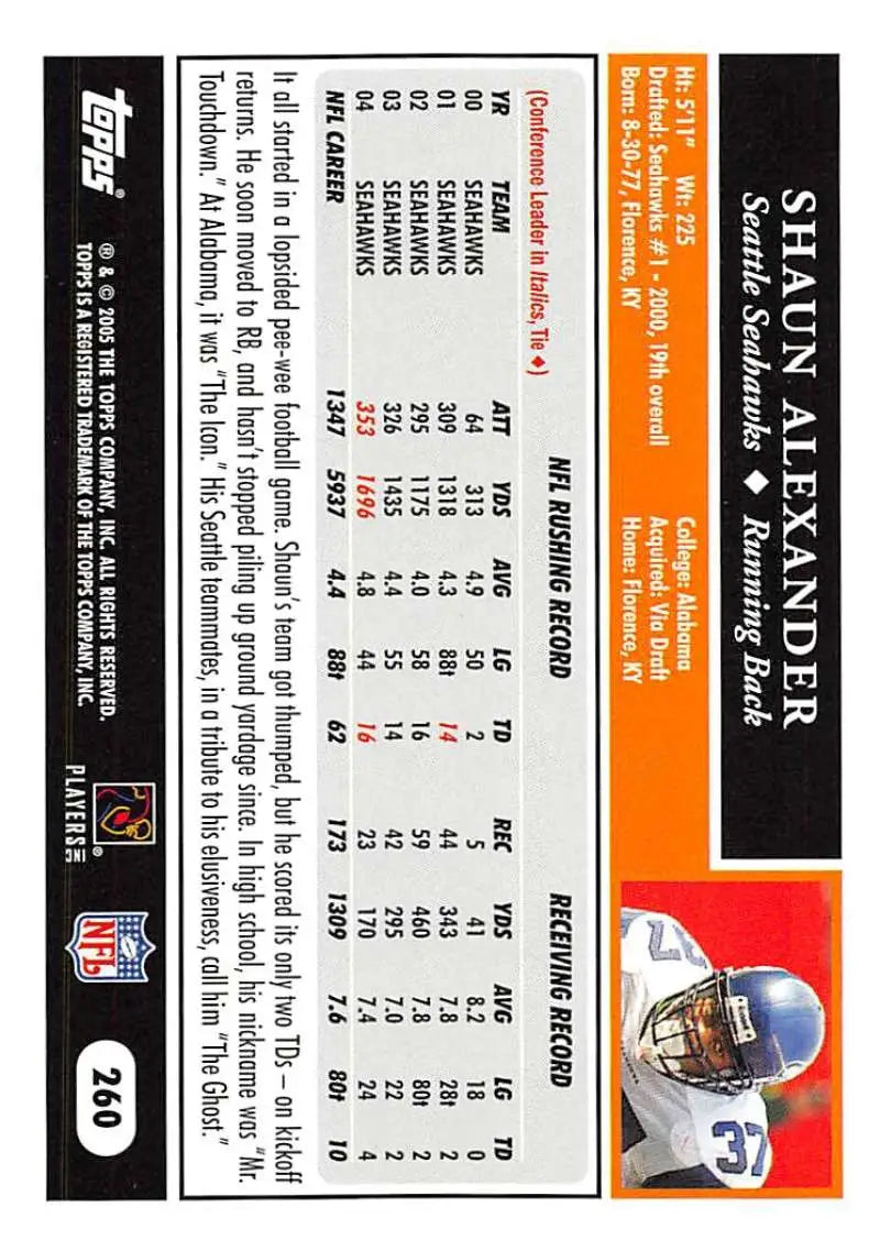 2005 Topps #260 Shaun Alexander NM-MT Seattle Seahawks Football Card - Football Card Single