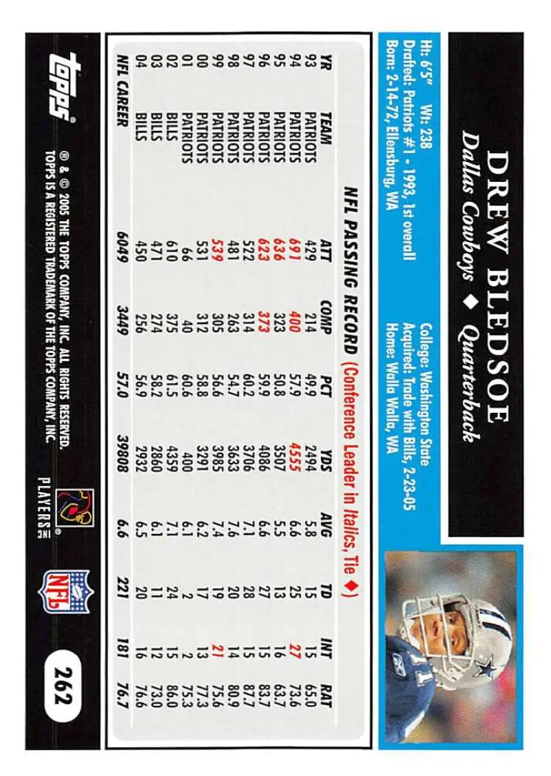 2005 Topps #262 Drew Bledsoe NM-MT Dallas Cowboys Football Card - Football Card Single