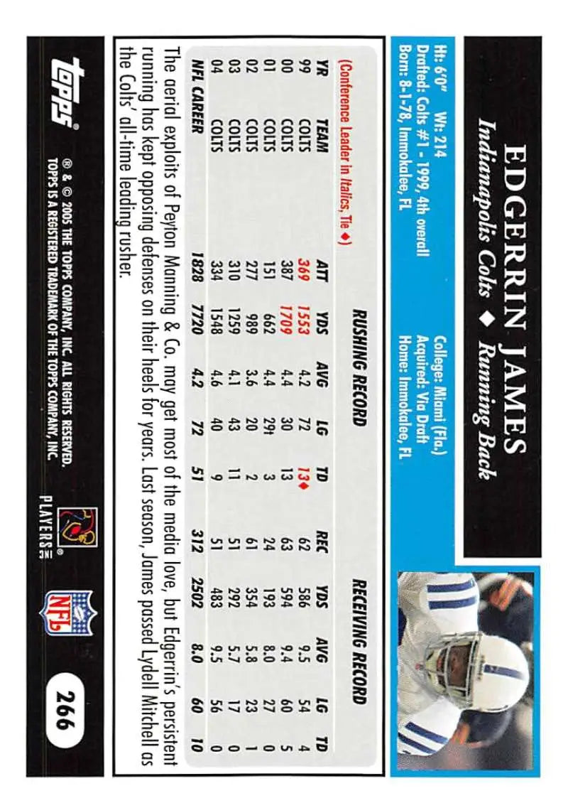 2005 Topps #266 Edgerrin James NM-MT Indianapolis Colts Football Card