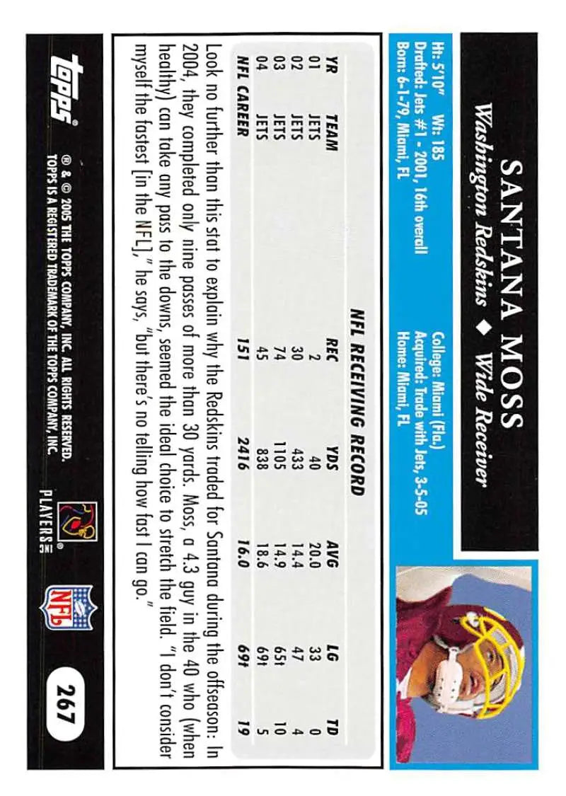 2005 Topps #267 Santana Moss NM-MT Washington Redskins Football Card - Football Card Single