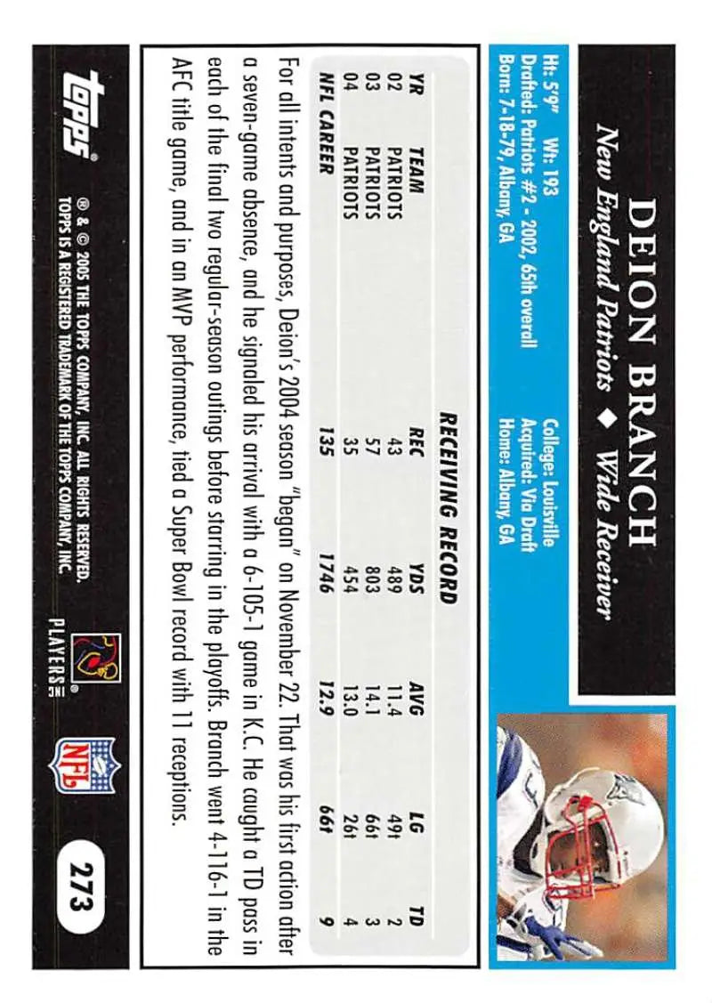 2005 Topps #273 Deion Branch NM-MT New England Patriots Football Card - Football Card Single