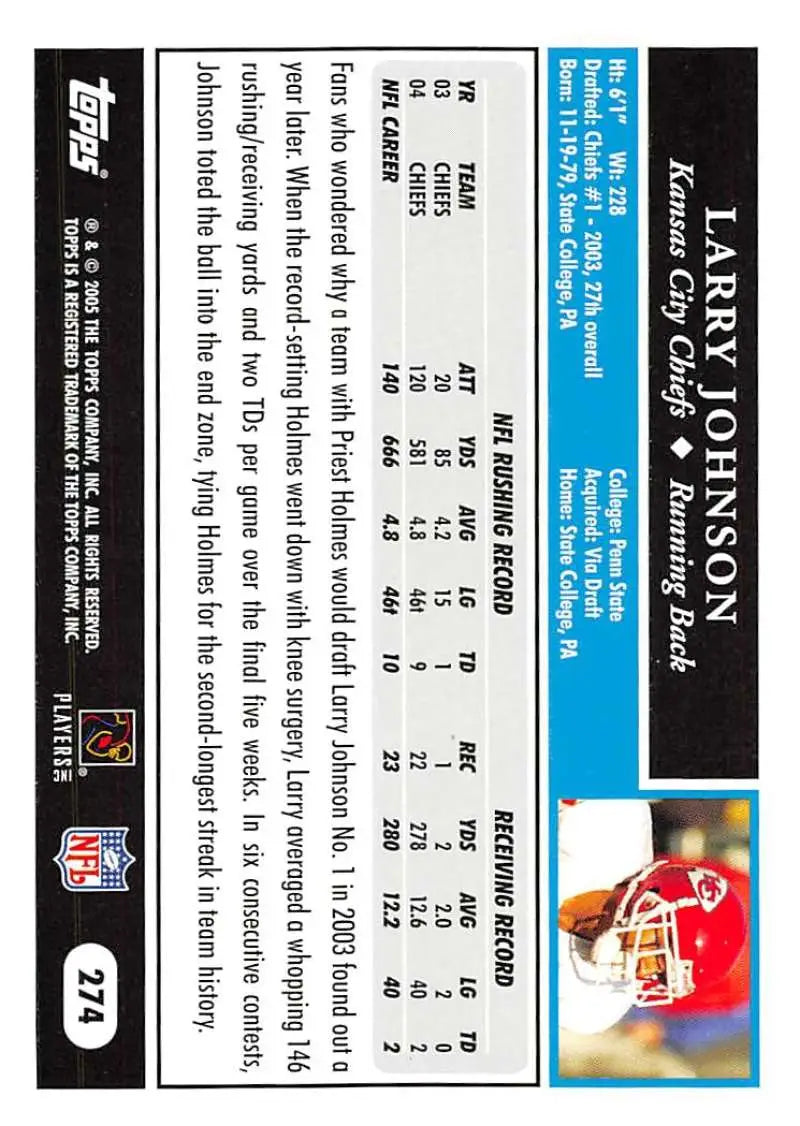 2005 Topps #274 Larry Johnson NM-MT Kansas City Chiefs Football Card - Football Card Single