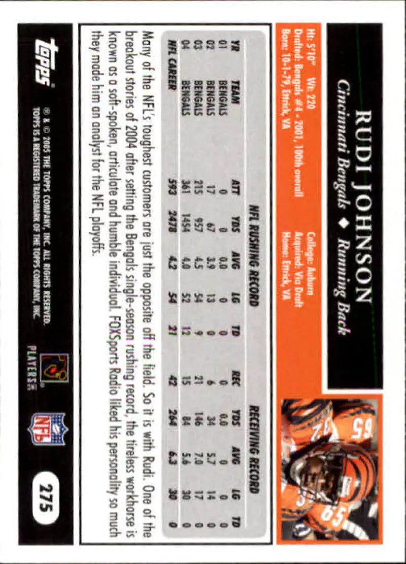 2005 Topps #275 Rudi Johnson NM-MT Cincinnati Bengals Football Card - Football Card Single