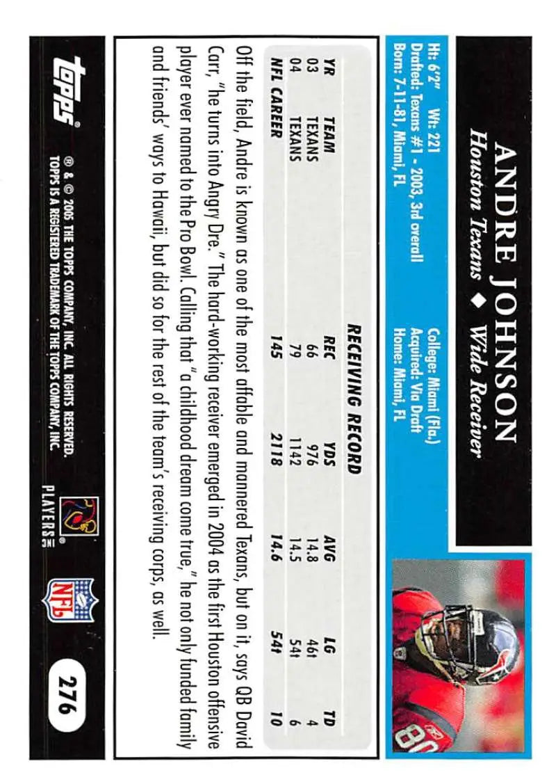 2005 Topps #276 Andre Johnson NM-MT Houston Texans Football Card
