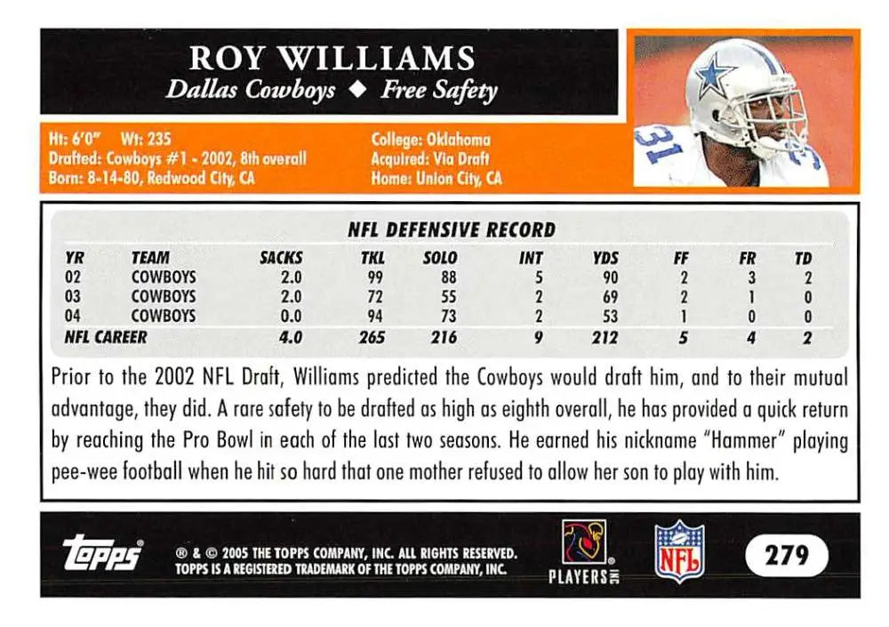 2005 Topps #279 Roy Williams NM-MT Dallas Cowboys Football Card - Football Card Single