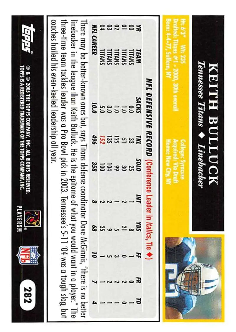2005 Topps #282 Keith Bulluck NM-MT Tennessee Titans Football Card - Football Card Single