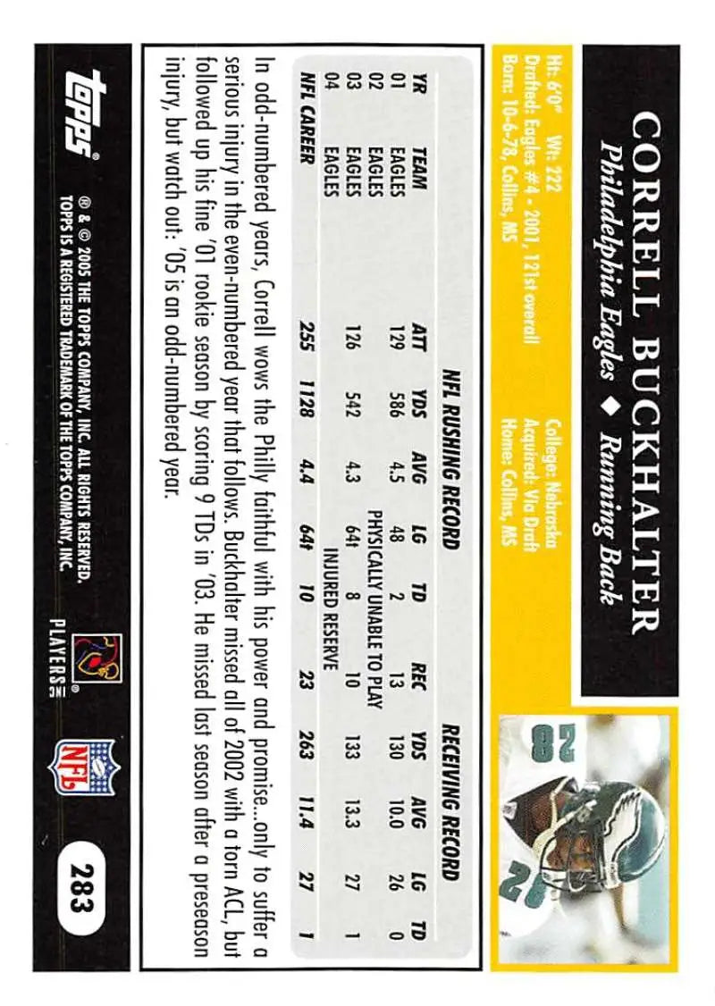 2005 Topps #283 Correll Buckhalter NM-MT Philadelphia Eagles Football Card - Football Card Single