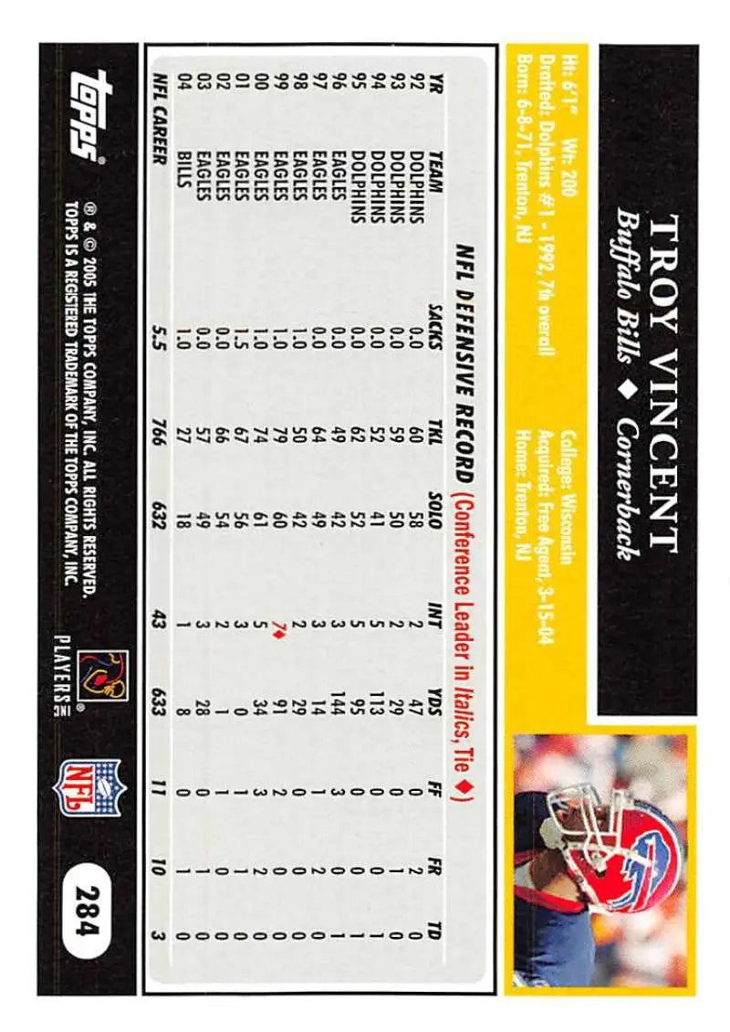 2005 Topps #284 Troy Vincent NM-MT Buffalo Bills Football Card - Football Card Single