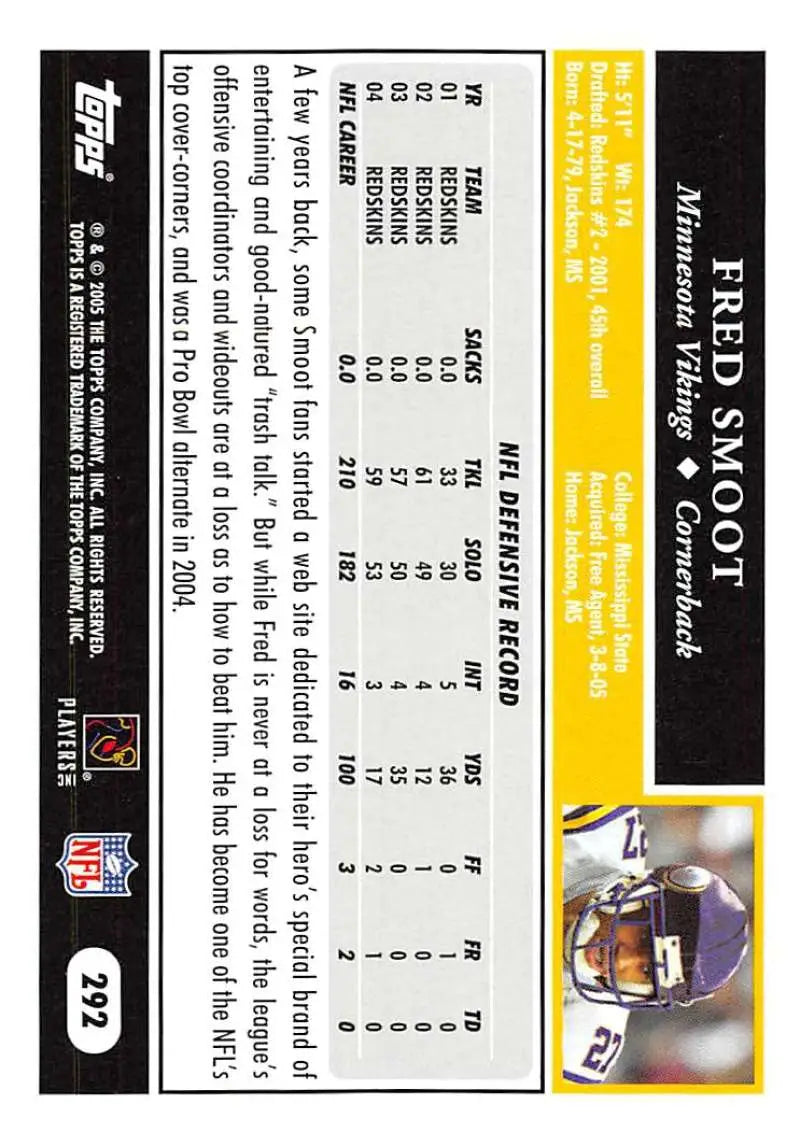2005 Topps #292 Fred Smoot NM-MT Minnesota Vikings Football Card - Football Card Single