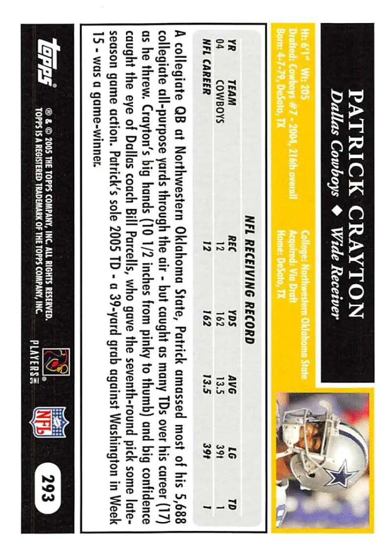 2005 Topps #293 Patrick Crayton NM-MT Dallas Cowboys Football Card - Football Card Single