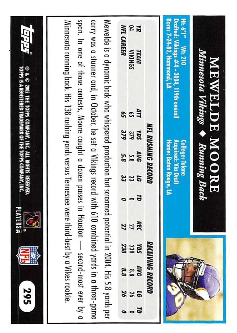 2005 Topps #295 Mewelde Moore NM-MT Minnesota Vikings Football Card - Football Card Single