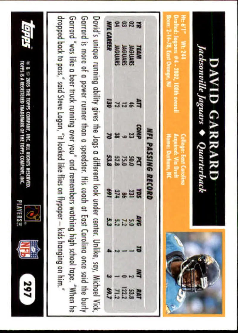 2005 Topps #297 David Garrard NM-MT Jacksonville Jaguars Football Card - Football Card Single