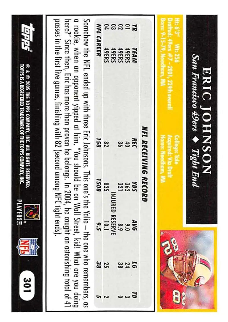 2005 Topps #301 Eric Johnson NM-MT San Francisco 49ers Football Card - Football Card Single