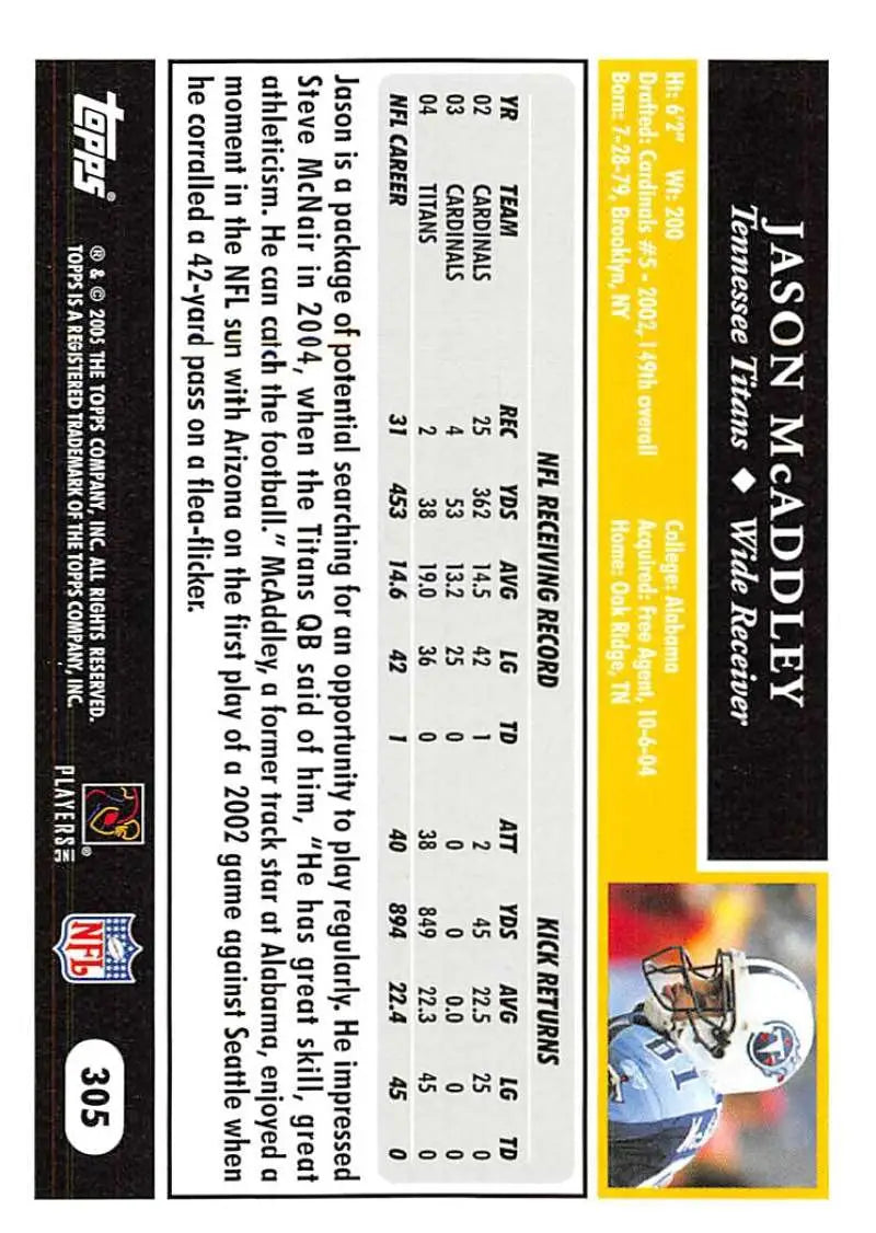 2005 Topps #305 Jason McAddley NM-MT Tennessee Titans Football Card - Football Card Single