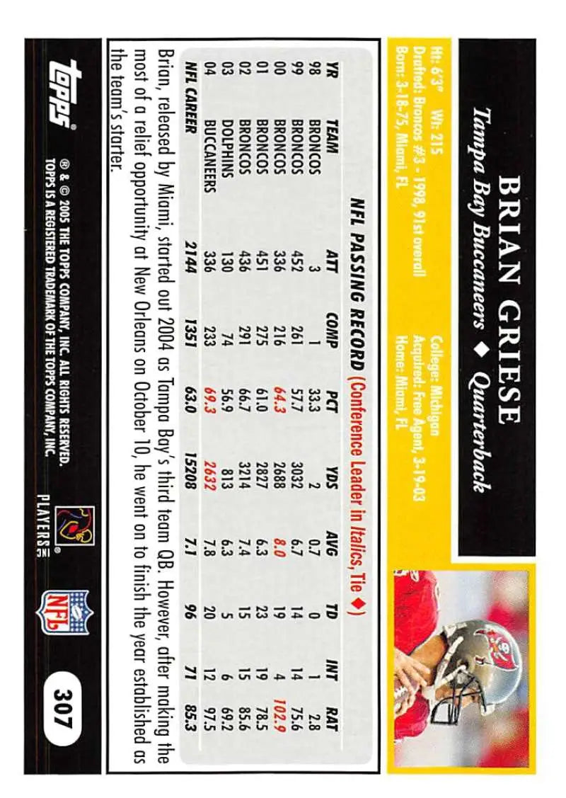 2005 Topps #307 Brian Griese NM-MT Tampa Bay Buccaneers Football Card - Football Card Single