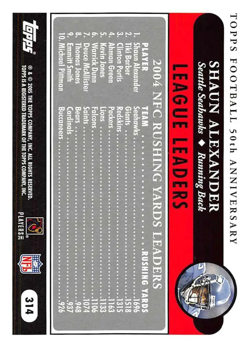 2005 Topps #314 Shaun Alexander NM-MT Seattle Seahawks Football Card - Football Card Single