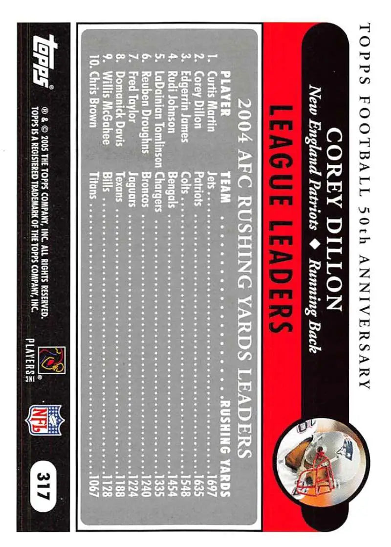 2005 Topps #317 Corey Dillon NM-MT New England Patriots Football Card - Football Card Single