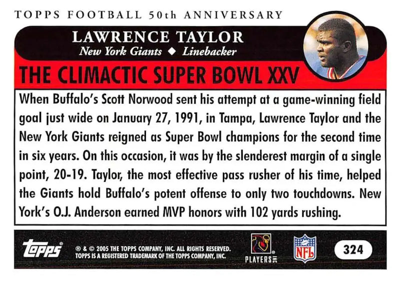 2005 Topps #324 Lawrence Taylor NM-MT New York Giants Football Card - Football Card Single