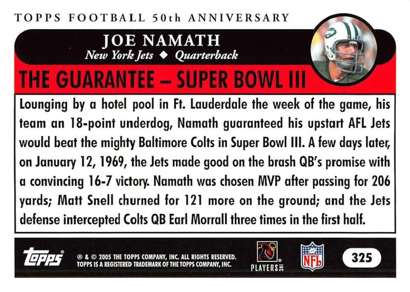2005 Topps #325 Joe Namath NM-MT New York Jets Football Card - Football Card Single