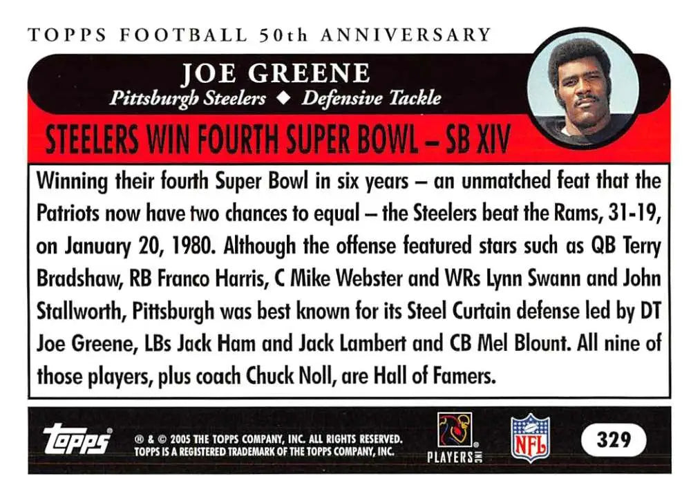 2005 Topps #329 Joe Greene NM-MT Pittsburgh Steelers Football Card - Football Card Single