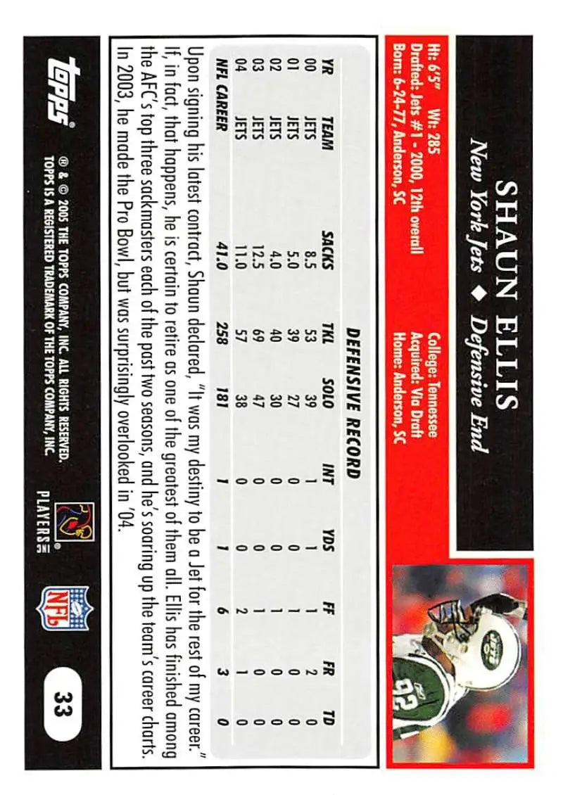 2005 Topps #33 Shaun Ellis NM-MT New York Jets Football Card