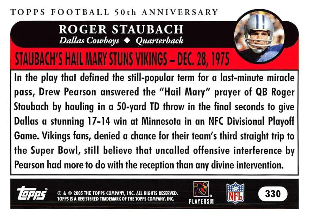 2005 Topps #330 Roger Staubach NM-MT Dallas Cowboys Football Card - Football Card Single