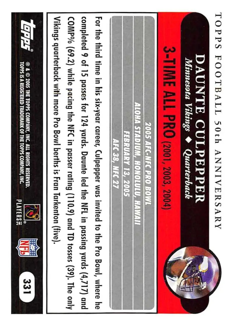 2005 Topps #331 Daunte Culpepper NM-MT Minnesota Vikings Football Card - Football Card Single