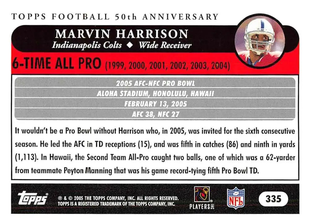2005 Topps #335 Marvin Harrison NM-MT Indianapolis Colts Football Card - Football Card Single