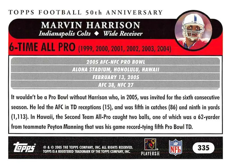 2005 Topps #335 Marvin Harrison NM-MT Indianapolis Colts Football Card - Football Card Single