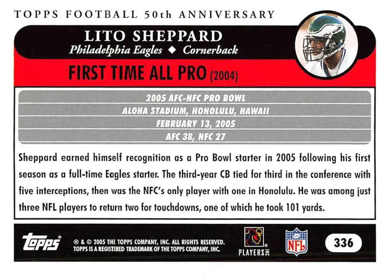 2005 Topps #336 Lito Sheppard NM-MT Philadelphia Eagles Football Card - Football Card Single