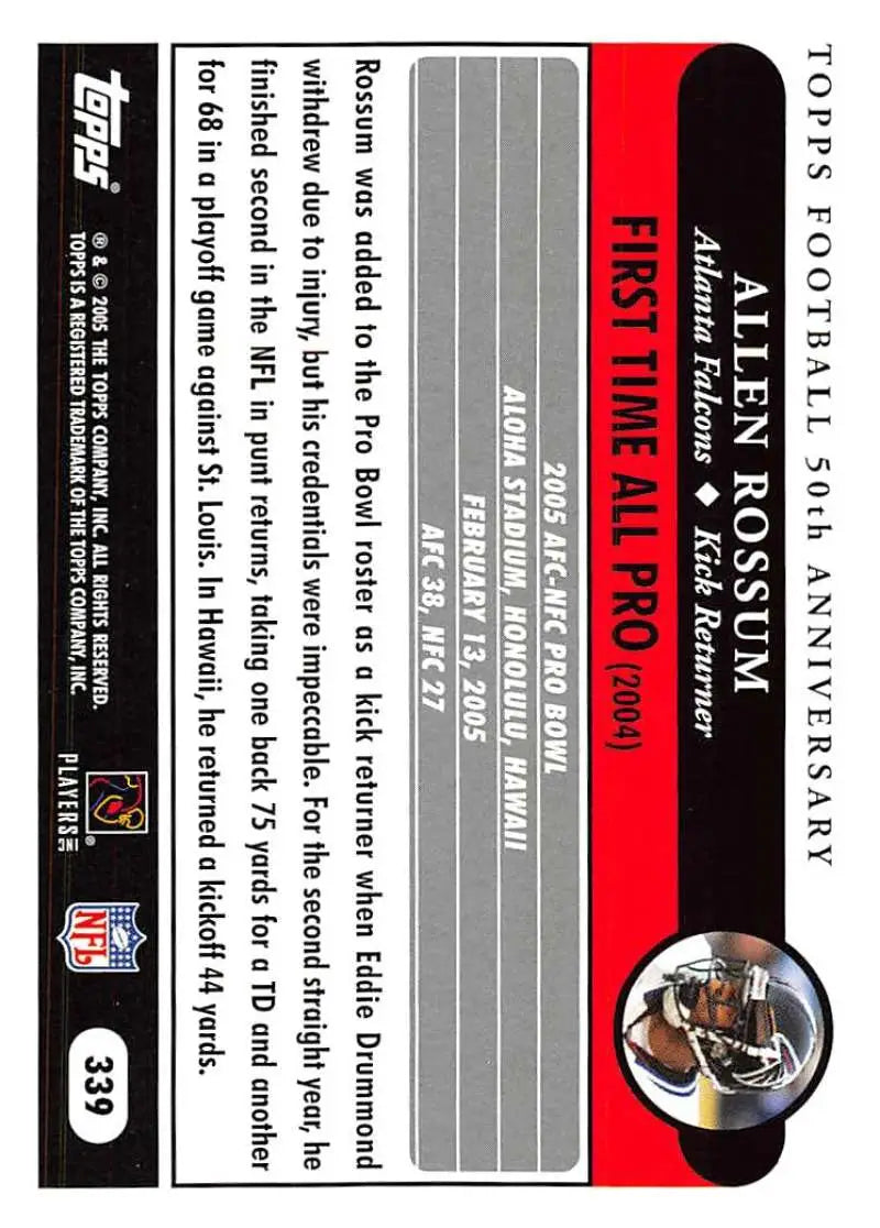2005 Topps #339 Allen Rossum NM-MT Atlanta Falcons Football Card - Football Card Single