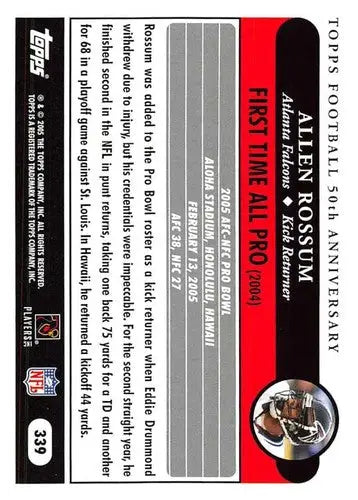2005 Topps #339 Allen Rossum NM-MT Falcons AP ID:53534 - Football Card Single