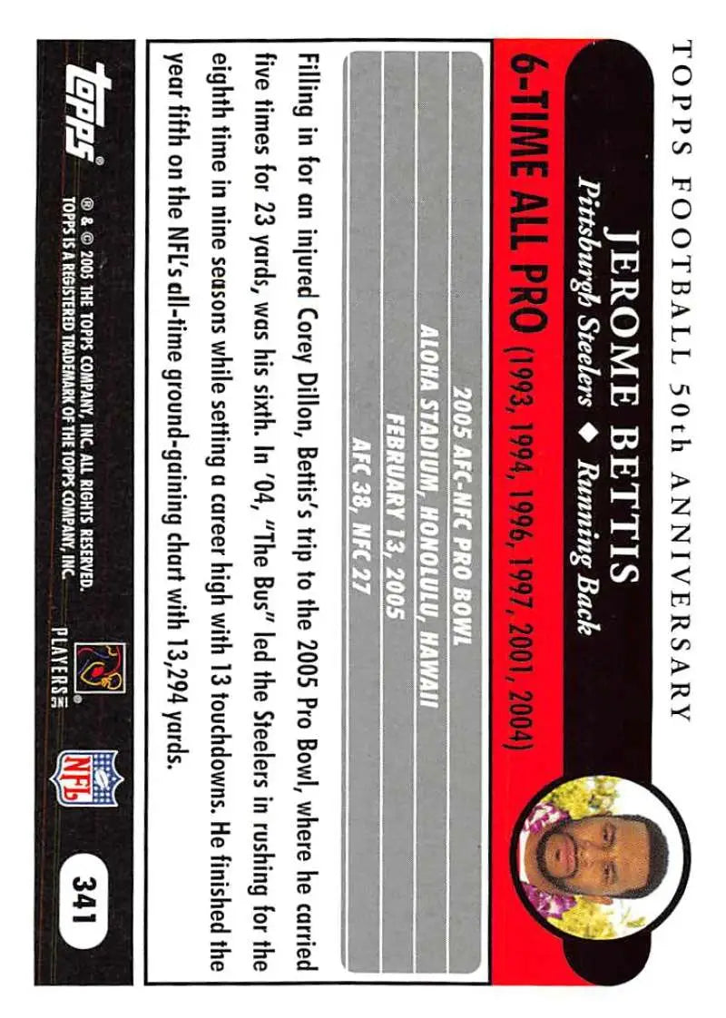 2005 Topps #341 Jerome Bettis NM-MT Pittsburgh Steelers Football Card - Football Card Single